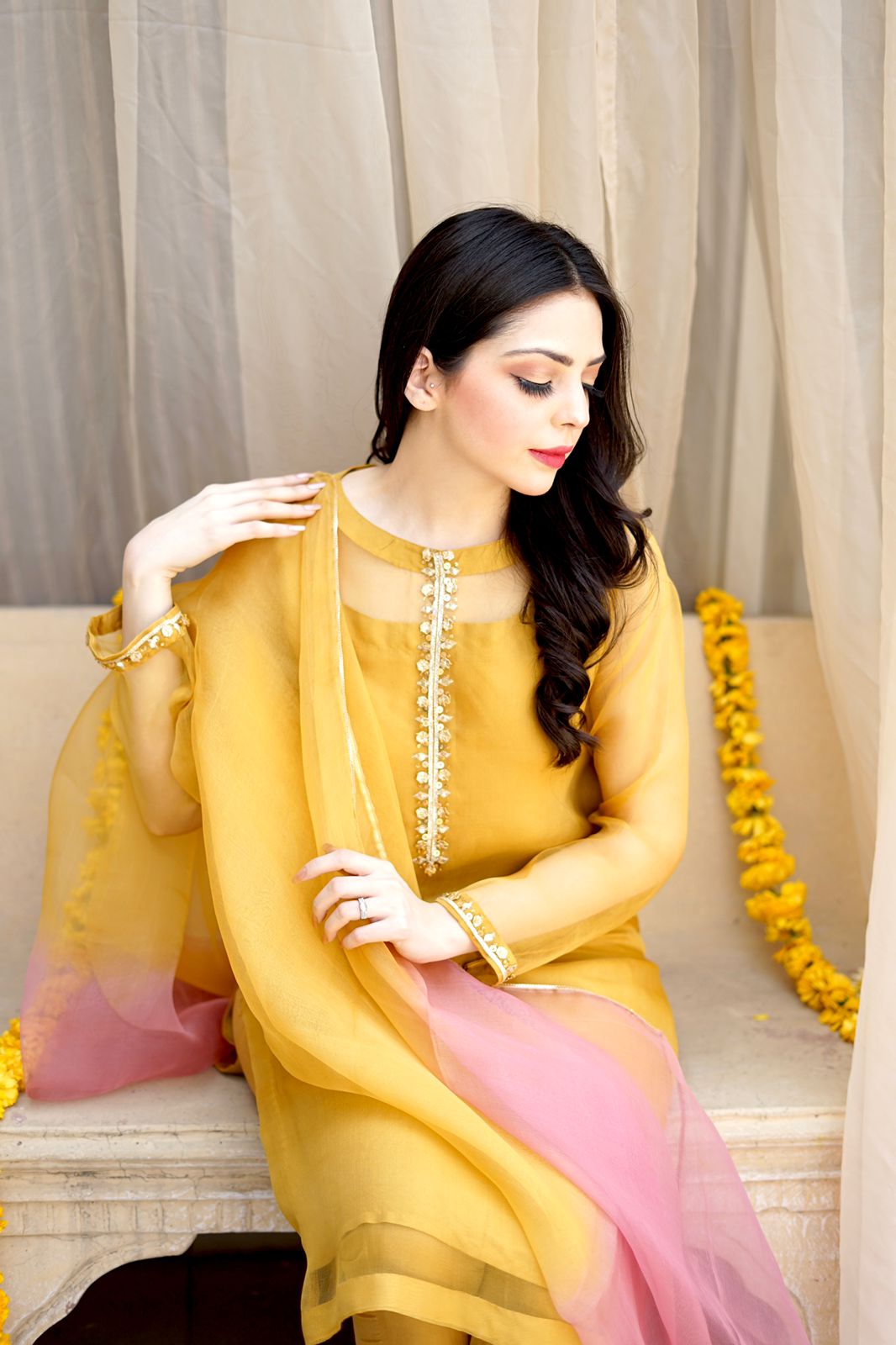 Yellow Mehndi Outfits - Waliya Najeeb at a Wedding #traditionalwedding  #swati #traditional … | Party wear dresses, Pakistani dresses casual,  Indian designer outfits